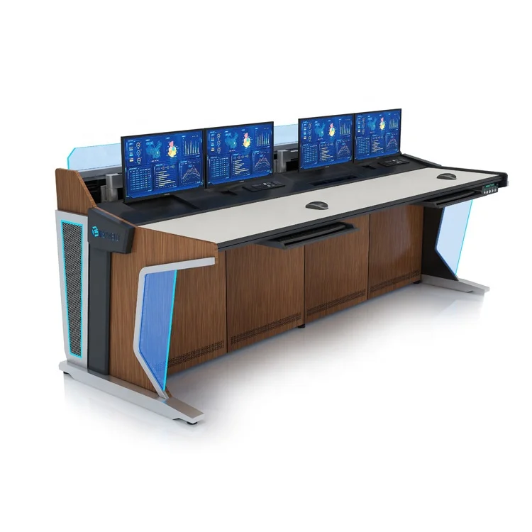 Factory Wholesale Computer Monitor Console Led Light Desk Office Control Center Commercial Furniture Electric Lifting Table