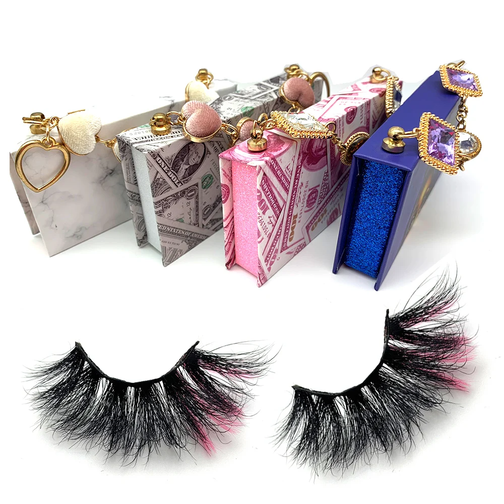 Wispy Colored full strip real mink Lashes 25MM 3D Color fluffy russian False Eye Lashes Colorful Eyelashes