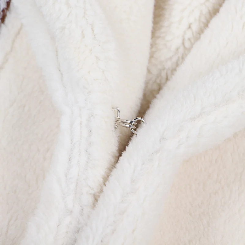 Hot Sale Lamb fur suede collar spliced faux shearling fur lining parkas contract color female fur denim jacket women winter coat