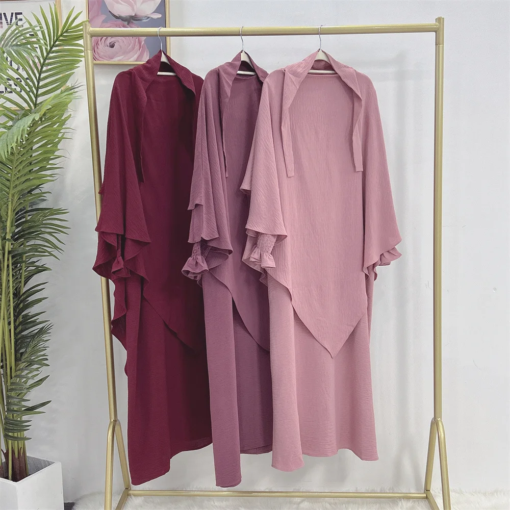 New Dubai Abaya Muslim Prayer Jilbab Khimar Niqab 2 Layer Hijab Set Islamic Ethnic Clothing Abaya Muslim Dress Women
