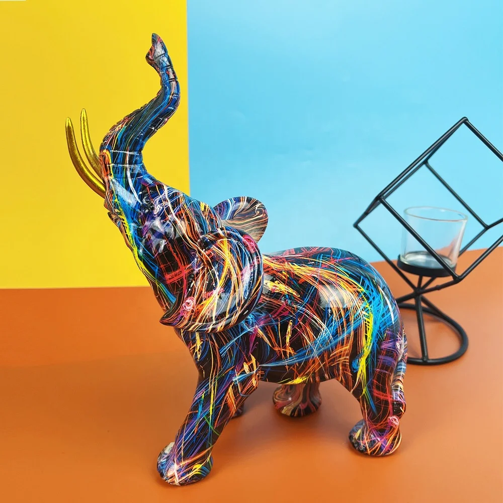 Home Source Nordic Painting Graffiti Elephant Sculpture Figurine Art Elephant Statue Creative Resin Crafts Home Decoration