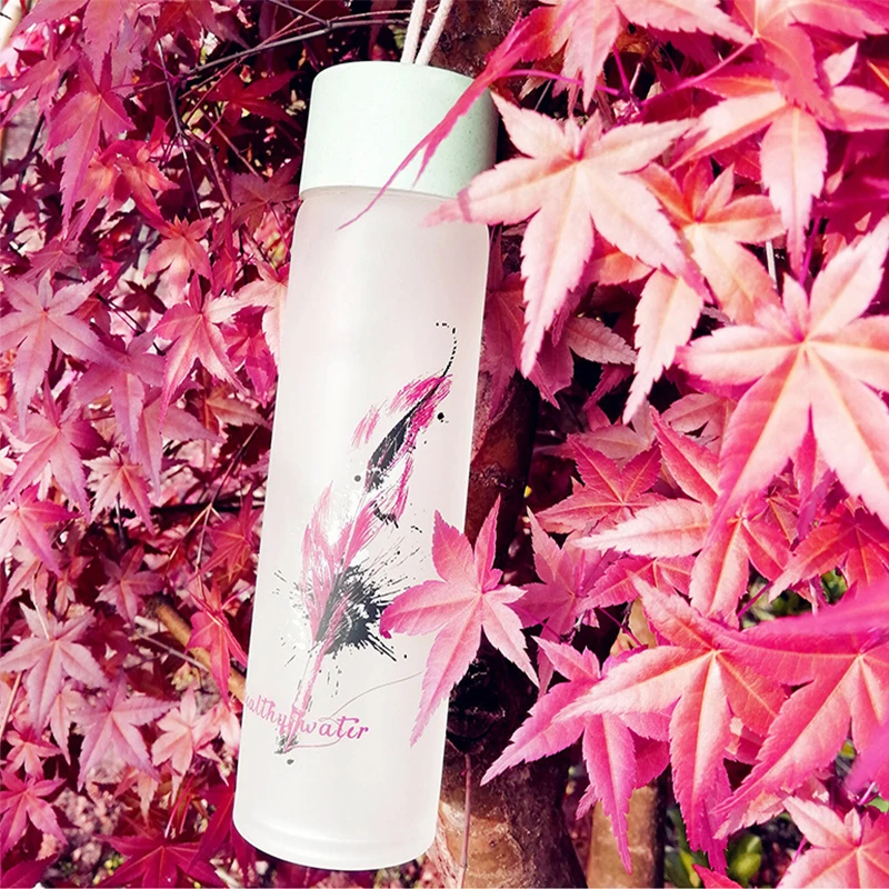 Custom Logo BPA Free Fashion  Popular Frosted Transparent Glass Drinking Water Bottle