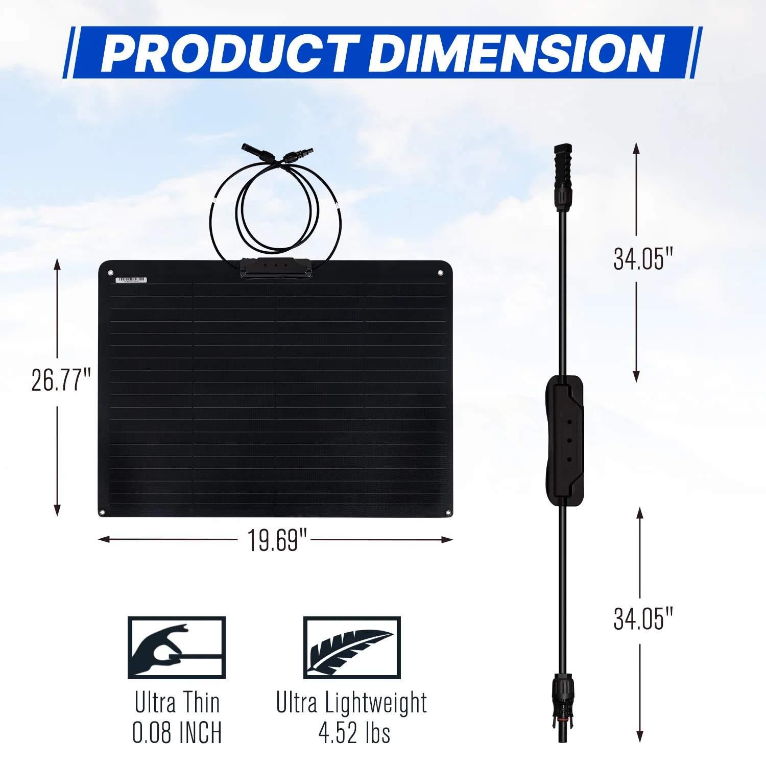 ATEM POWER High Efficiency Mono IP65 Waterproof Thin Lightweight 55W ETFE RV Marine Flexible Solar Panel