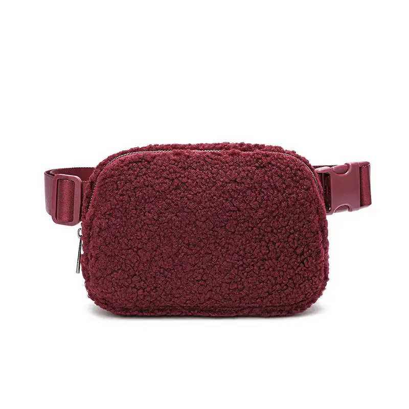 New Fashion Women Sherpa Cute Belt Sport Bag for Girls Wool Warm Soft Winter Fanny Pack Waist Bag Purse for Women Chest