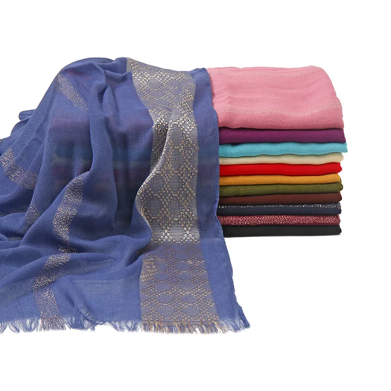 Новый модный исламский мусульманский однотонный хлопковый хиджаб шали Блестящий шарф женский Шиммер золотой