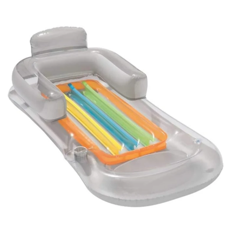 Fashion design comfortable and eco friendly PVC inflated lounge chair with cup holder single adult float summer toy for pool