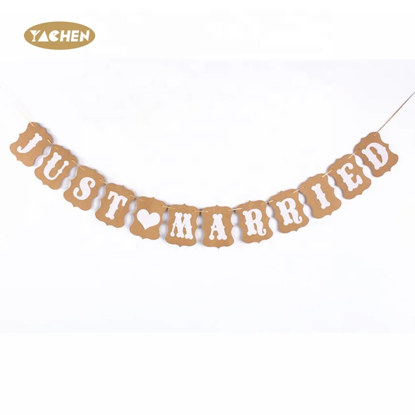 YACHEN New arrival Kraft paper Just Married wedding Banner backdrop for wedding decoration supplies