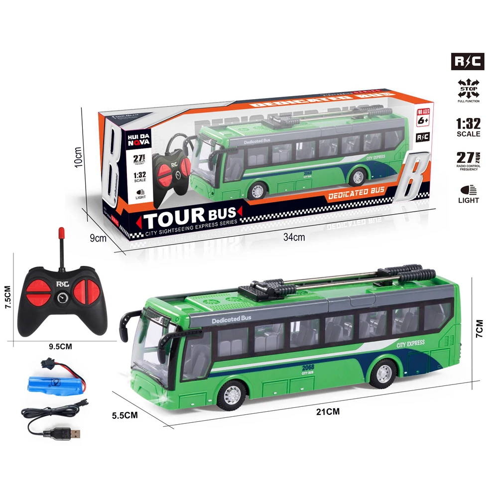 Wholesale Radio Remote Control Bus 1: 32 Scale 27mhz 4ch Full Function RC Car Bus Toy School/Tour/City Bus with Lights
