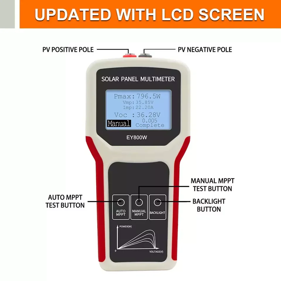 QJC EY800W LCD MPPT solar panel multimeter solar panel tester smart current tester voltage tester digital power meter VOC