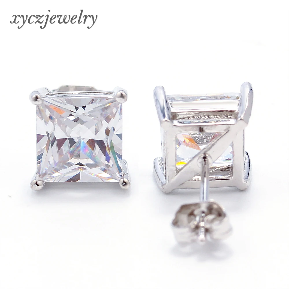 Simple brass jewelry white crystal zircon 6-8 mm single square stud earring