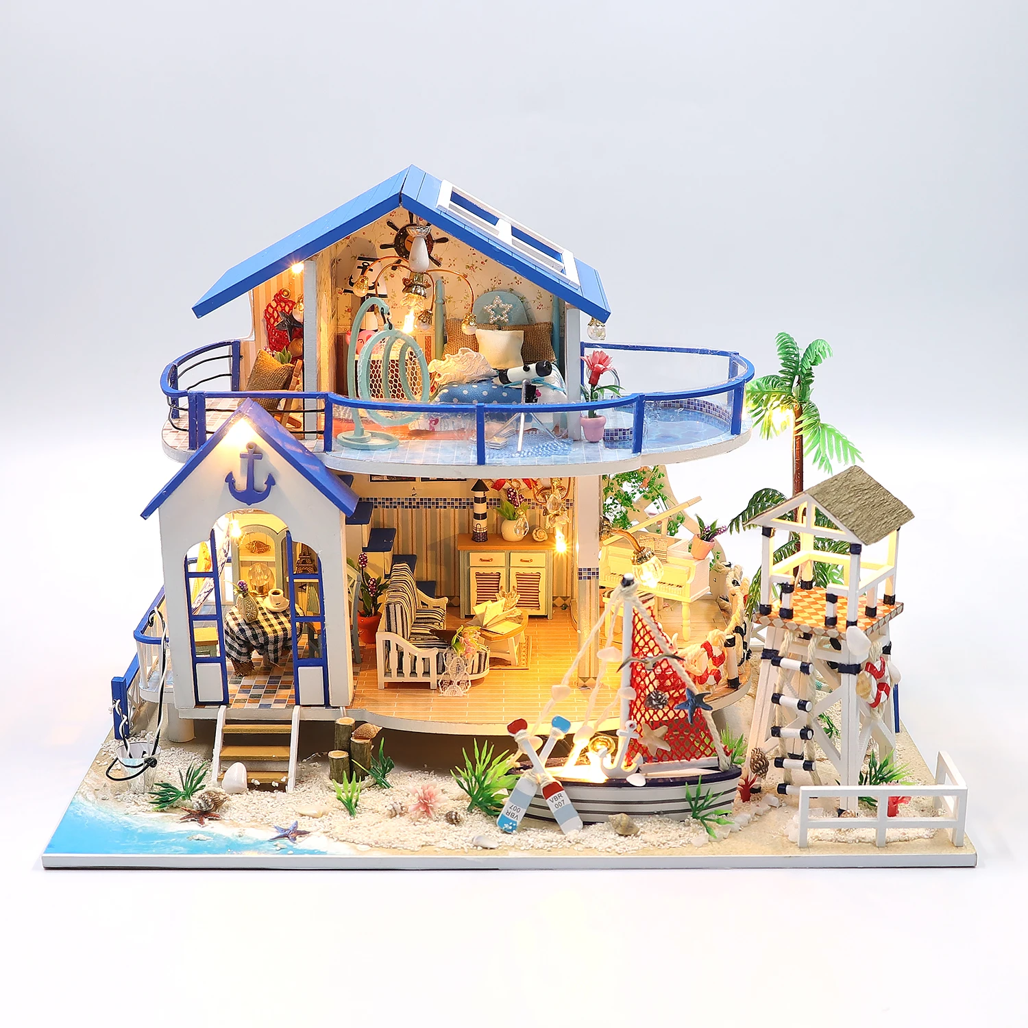 Hongda New Fashion Diy Miniature Dollhouse Wooden Doll House Diy Wooden Miniature House With Light