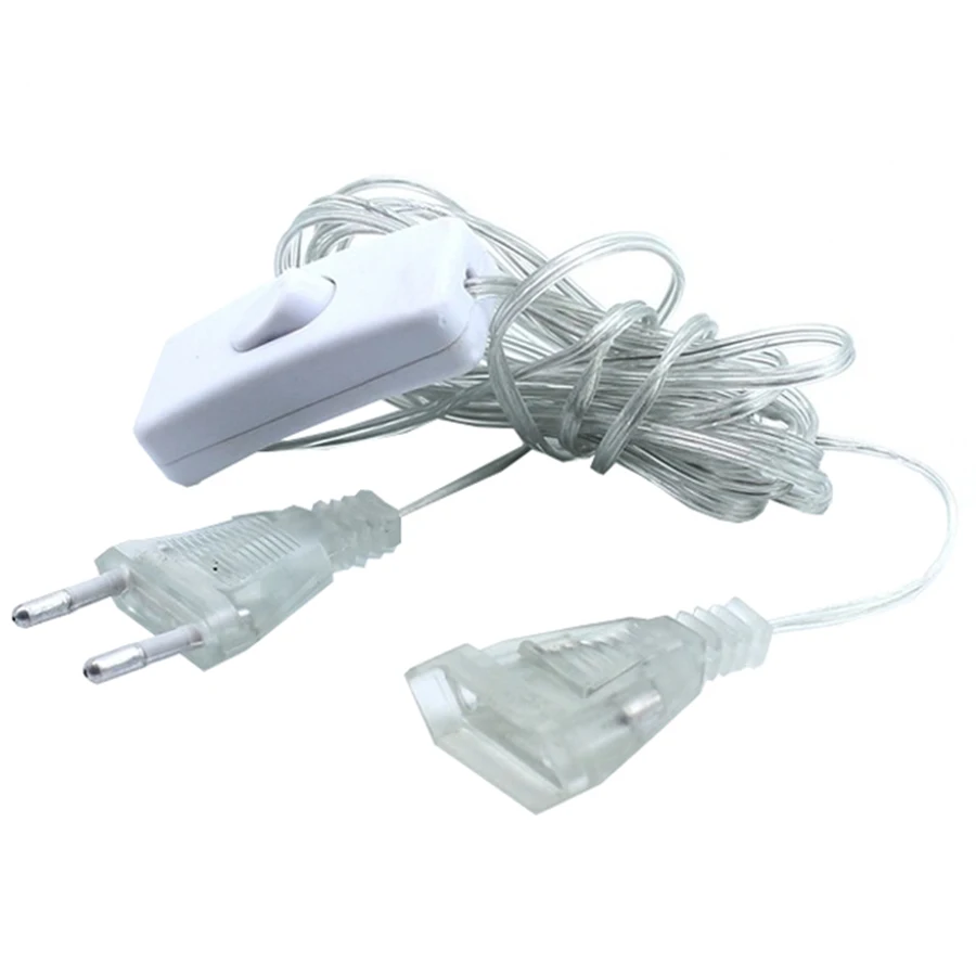 3M Power Extension Cable With On/Off Switch EU US Plug Extender Wire For LED Christmas String Light Holiday Lighting