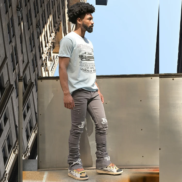 DiZNEW OEM men stacked jeans logo 3xl black stacked-jeans-men