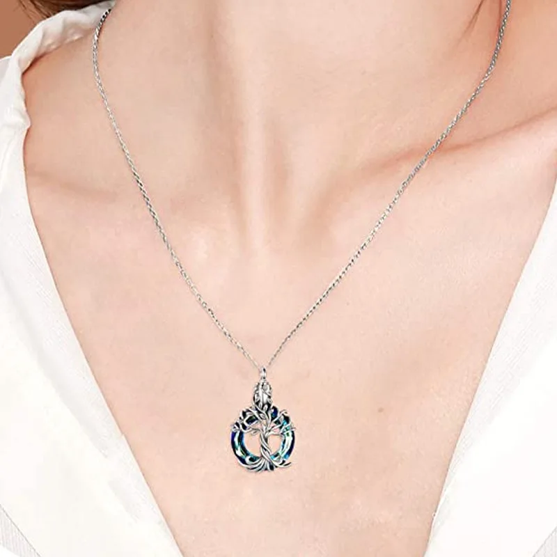 Best-Selling Classic Blue Crystal Life Tree Stainless Steel Pet Ash Pendant Necklace Cross-Border Hot Pet Caskets Urns