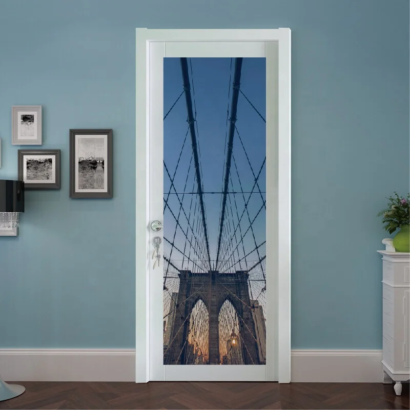 Custom door sticker 3D bridge design removable PVC waterproof self-adhesive room decor decal  door stickers vinyle wall sticker