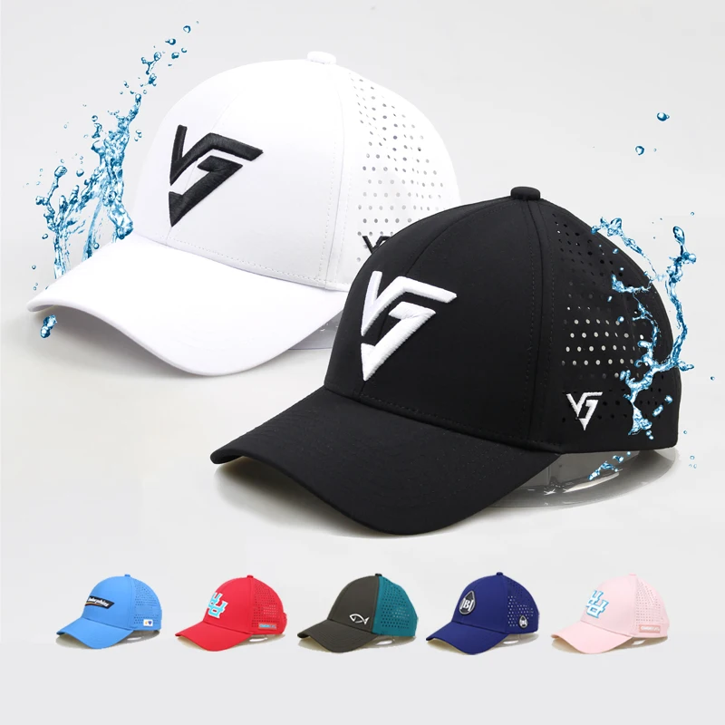 Custom Logo 6 Panel Perforated Gorras Golf Baseball Cap PVC Rubber Patch Logo Sports Surf Waterproof Men Women Dad Caps Hat