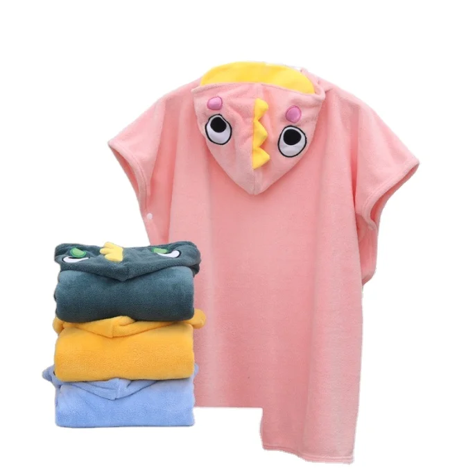 Dinosaur Bath Towels Hooded Beach Towel Coral Fleece Kids Poncho 70x140cm for Camping Shower beach