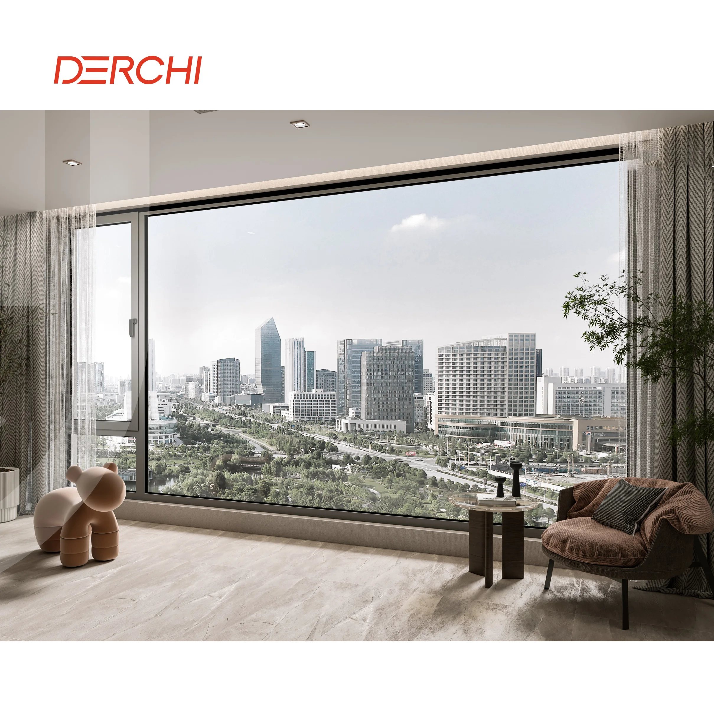 DERCHI NFRC Factory Wholesale Modern Style Soundproof Aluminium Windows Thermal Break Energy Efficient Replace Casement Window