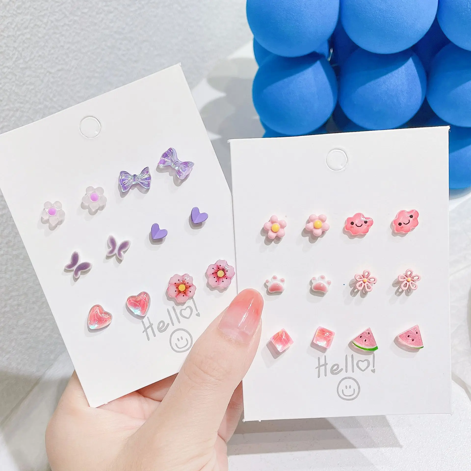 WIIPU 12Pcs S925 Silver Needle Candy Color Cute Heart Flower Ceramics Stud Earrings for Women Girls  Fashion Earrings Set
