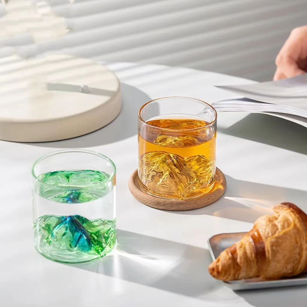 Customized New Design Mountain Shape High Borosilicate Transparent Drinking Glass Whisky Cup mountain glass tea cup