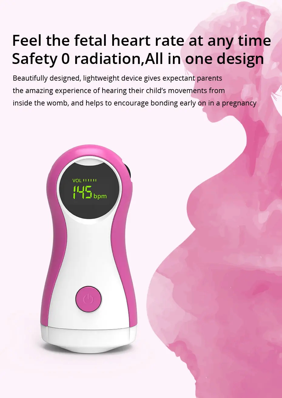 Wholesale fetal doppler monitor household fetal heart rate detector meter portable Pocket Doppler Monitor for pregnancy