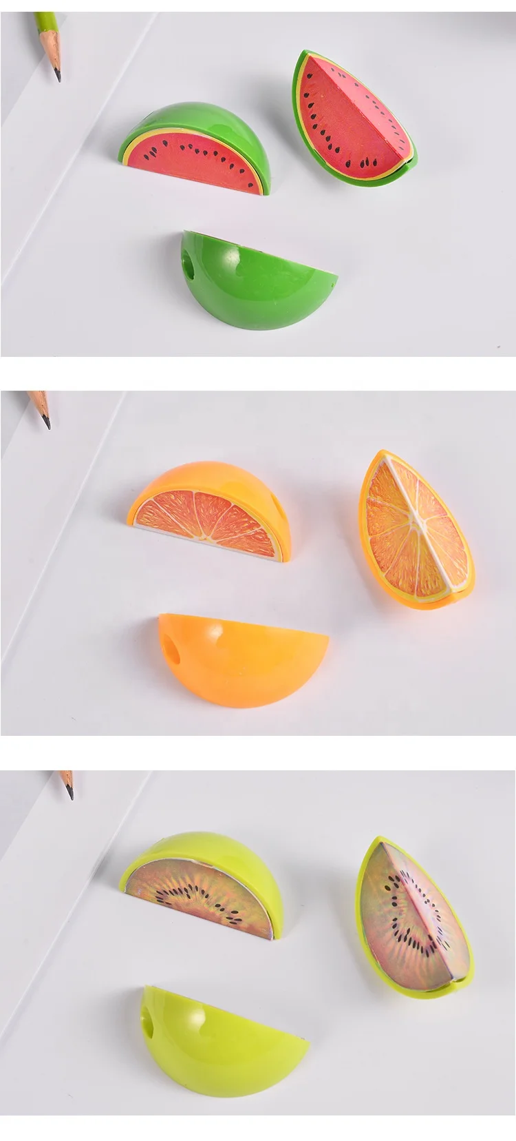 Wholesale creative cute 3D fruit shape plastic kids pencil sharpener