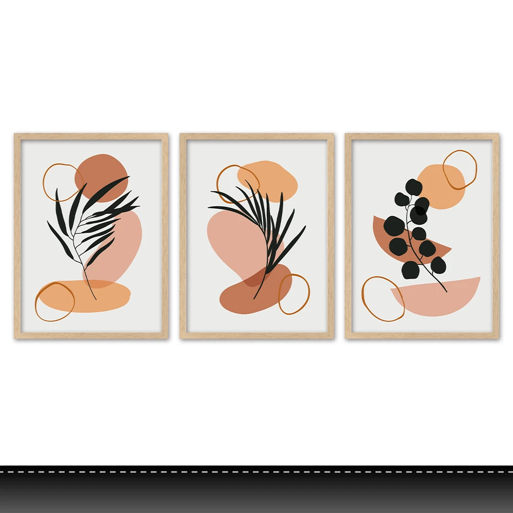 Nordic Living Room Decoration Painting Plant Flower Triptych Luxury Abstract Painting Canvas Wall Art Printing
