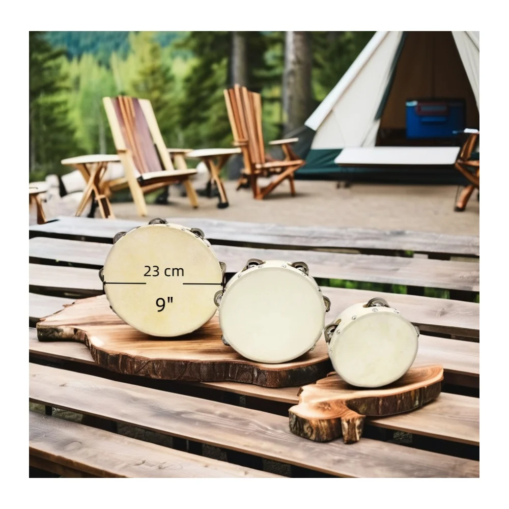 Jelo TB-3 9-Inch Handcrafted Sheepskin Drum Birch Wood Body with Metal Jingles Xylophone Toys Tambourine