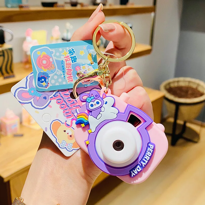 Xinxing Cute Luminous Projection Camera Keychain Creative Strawberry Rabbit Keychains Cute Fashion Bag Keyring Pendant