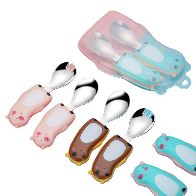 SS304 Food Grade Kids Cartoon Flatware Set Stainless Steel Baby Cutlery
