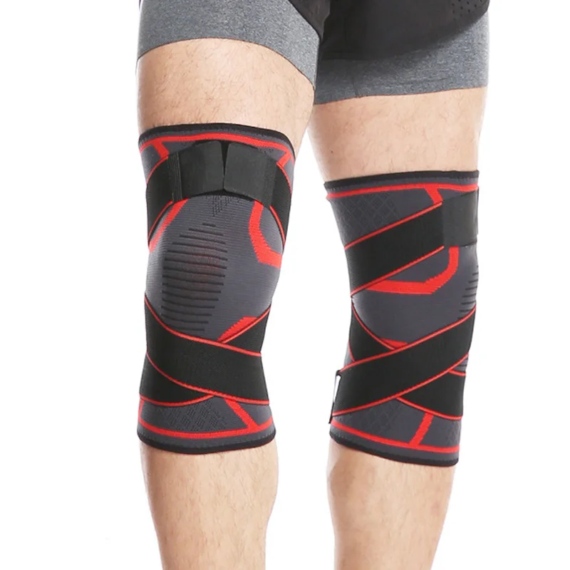 LOKI Factory Wholesale HD-K213D knitted gym knee sleeve Antislip outdoor basketball knee brace with belt