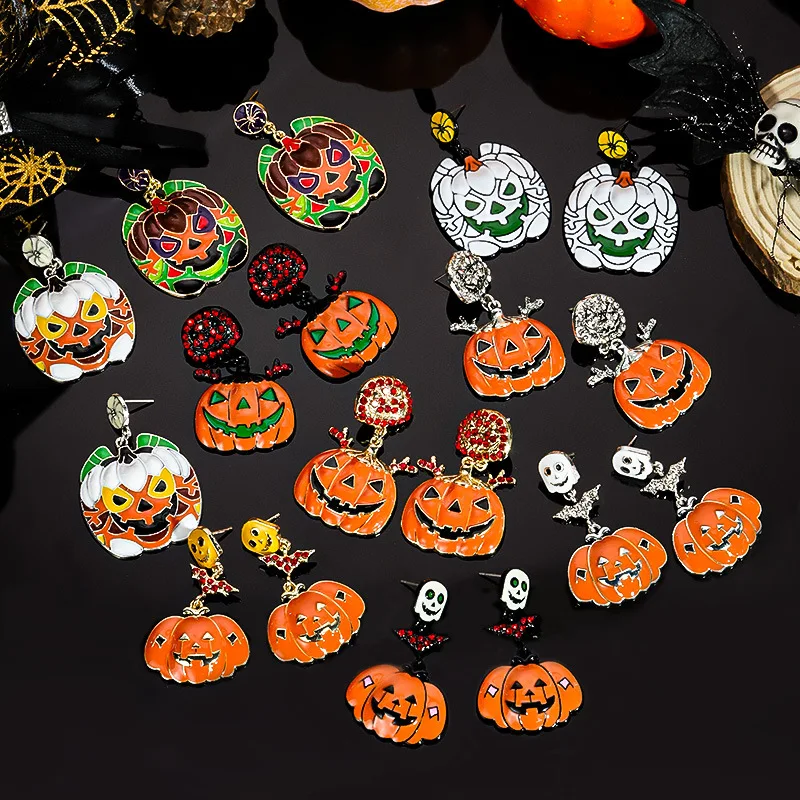 Best Selling Halloween Novelty Personalized Funny Cartoon Oil Drop Enamel Gold Plated Pumpkin Ghost Bat Earrings Wholesale