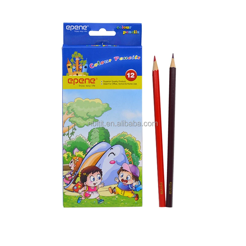 Custom high quality artist school students 12 color wood color pencil set stationary kids boxes of colored pencil