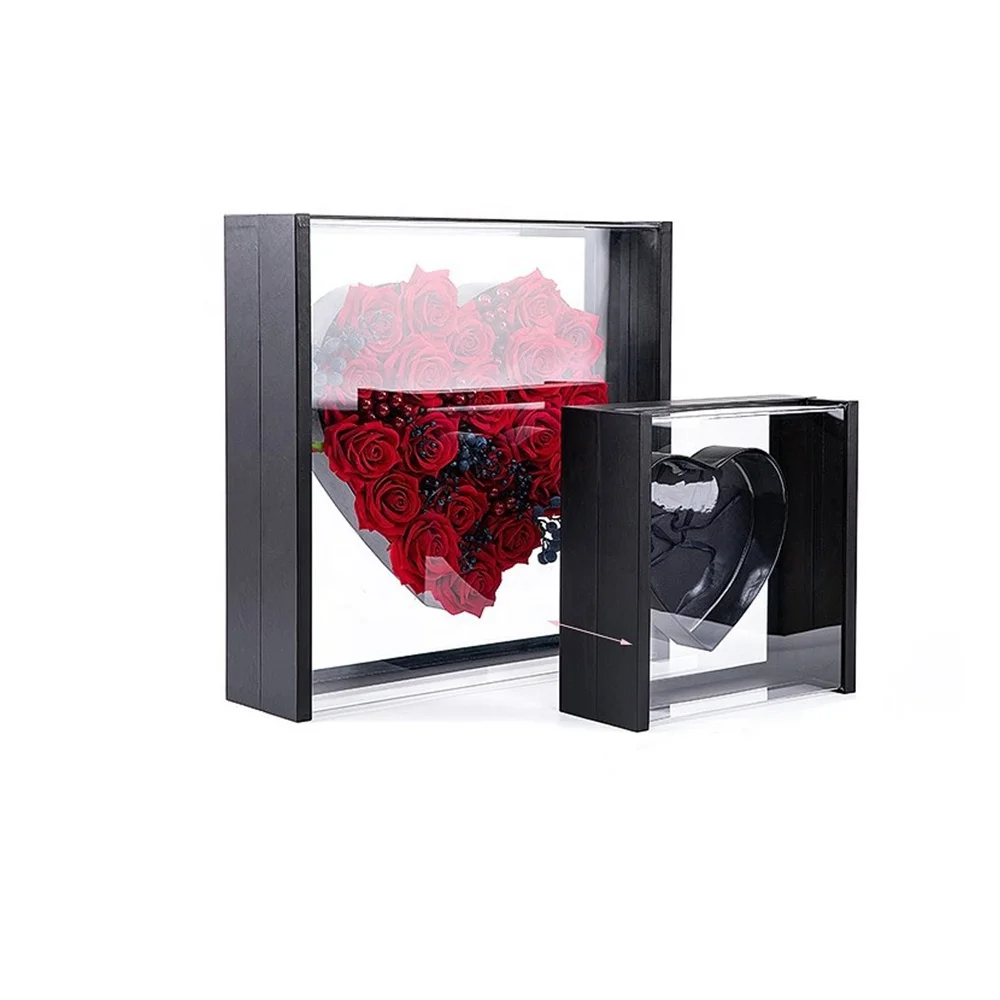 INUNION Lovely Immortal Fleur Preserved Roses In acrylic Box Forever Love Rose Christmas Gift Mom Preserved Flowers