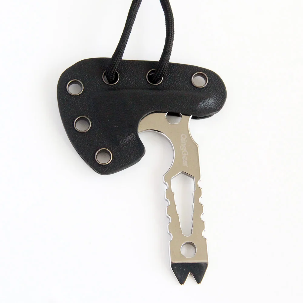 QingGear Neck Knife Ax Hatchet Nail Puller Mini Prybar Screwdriver Bottle Opener EDC With Kydex Sheath