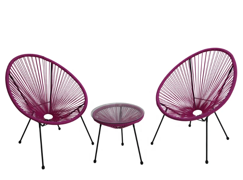 UN Leisure Plastic Acapulco Chair Set Outdoor String Furniture Wicker Bistro Furniture Set Garden Patio Rattan Table Chair Set