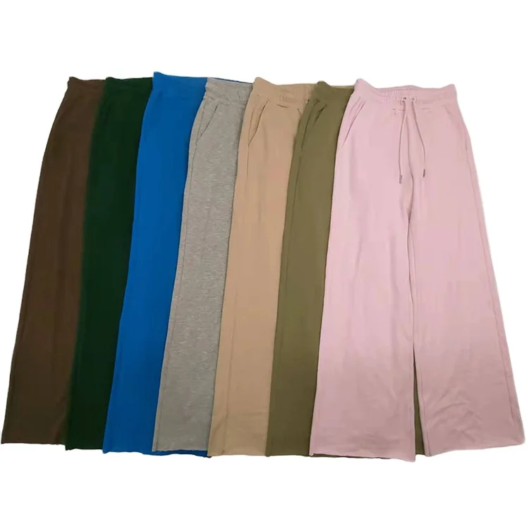 New Arrival Ladies Floor Length Trousers Women High Waist Casual Loose Wide Leg Pants