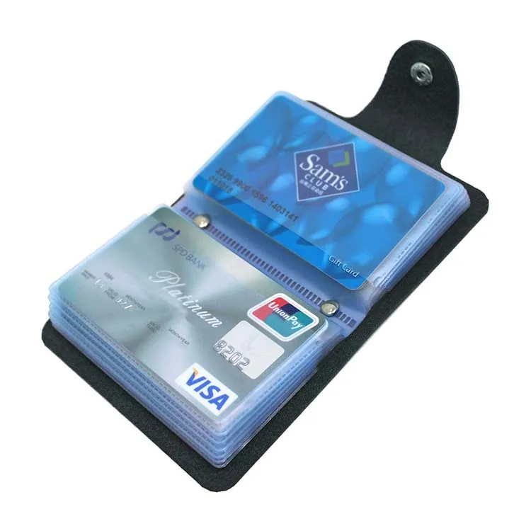 Soft Leather Credit Card Holder for Men & Women Bank Card Case with 24 Durable Plastic Insert Slots Slim Pocket