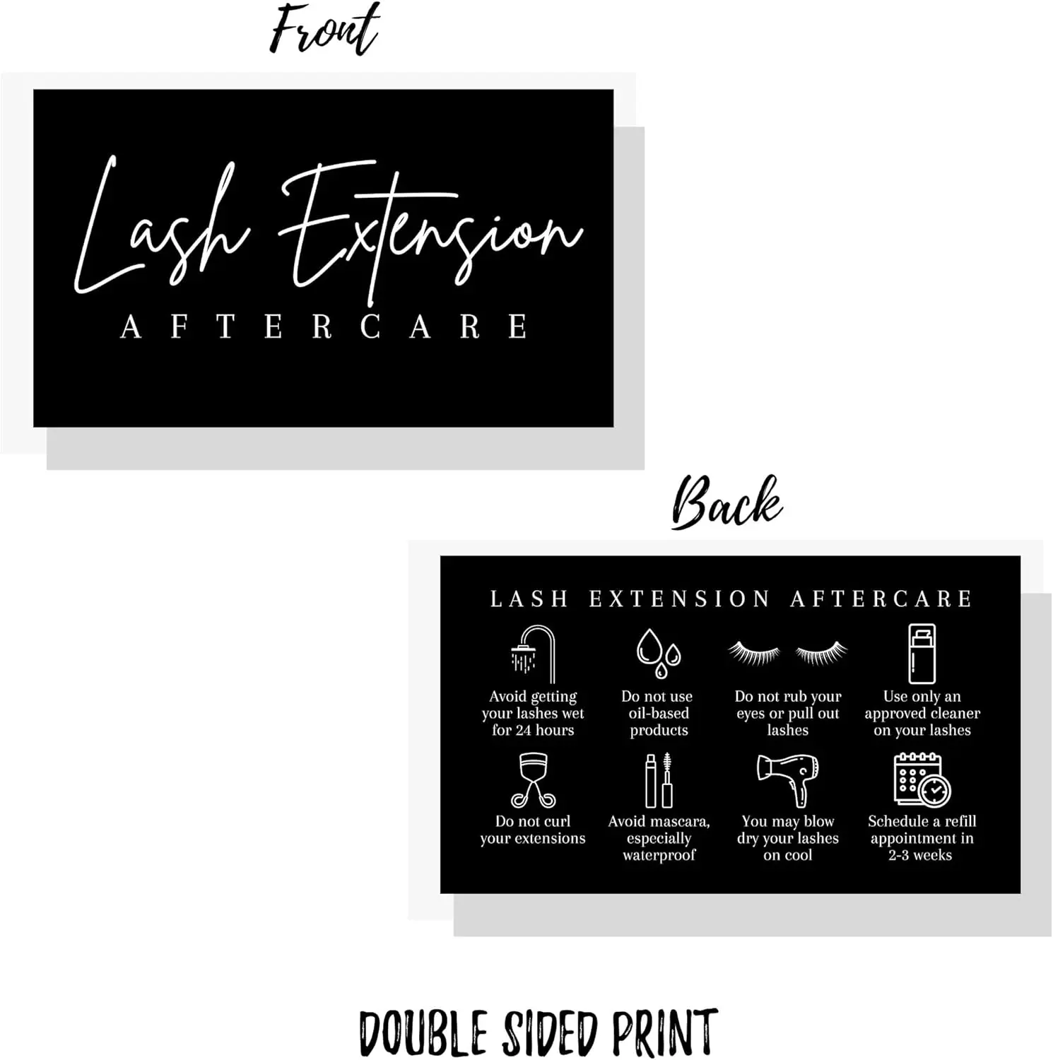 Custom Lash Aftercare Extension Cards,White and Black How to Care for Your Extensions lash Artists Hand to customers