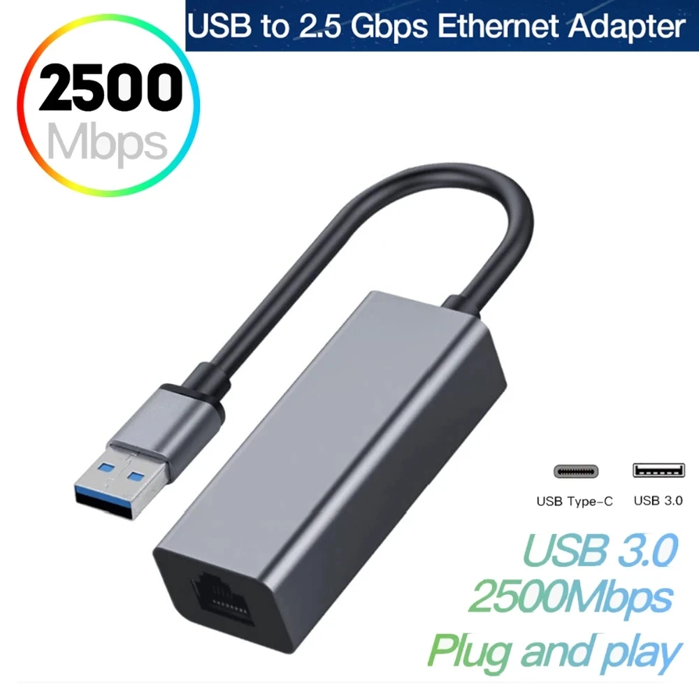 Custom Logo Type C To LAN 2.5G Gigabit Ethernet Adapter Wired 2500Mbps USB to RJ45 Adapter For PC Phone