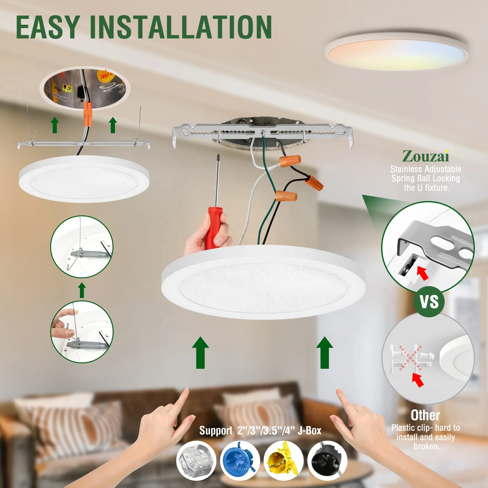 Lanbot Square Shape 16Inch  ETL 5CCT ETL LED Ceiling Light AC120V 50000 Hours Working Time Indoor Ceiling Light