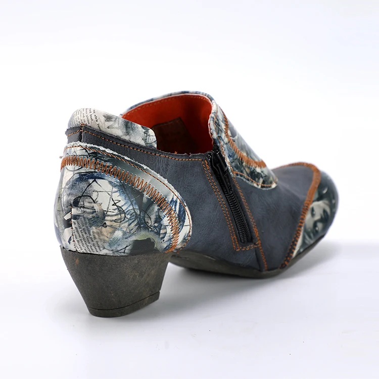 Женские ковбойские ботинки с винтажным принтом, Прошитые вручную, с пряжкой на ремешке и низким каблуком, резиновые сапоги на платформе, повседневная обувь из ЭВА