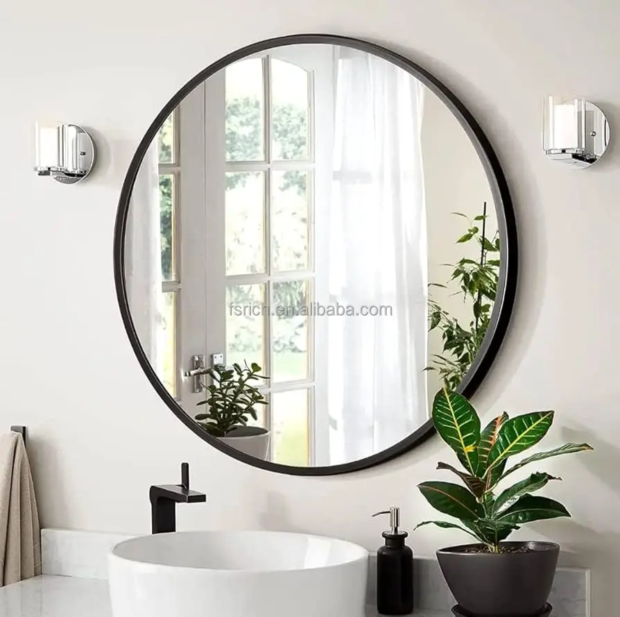 China Manufacturer Circle Mirror Home Decor Modern Gold Black 60 70 80Cm Vanity Bath Decorative Wall Round Toilet Mirror