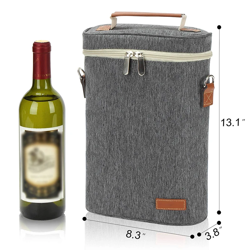 Custom Logo Leakproof Travel Insulated Wine Bottle Carrier Bag Picnic Tote Wine Cooler Bag