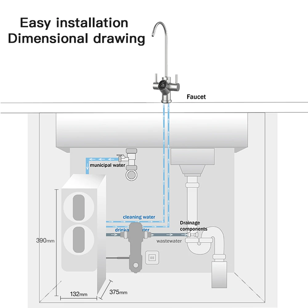whole home pure water treatment machine 600G tankless water purifier with tap faucet filter ro pure water machine