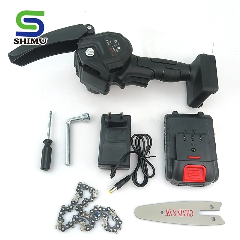 SMQ100203 power tools electric lithium chainsaw 4 inch with 2 batteries handheld cutting machine chain saw