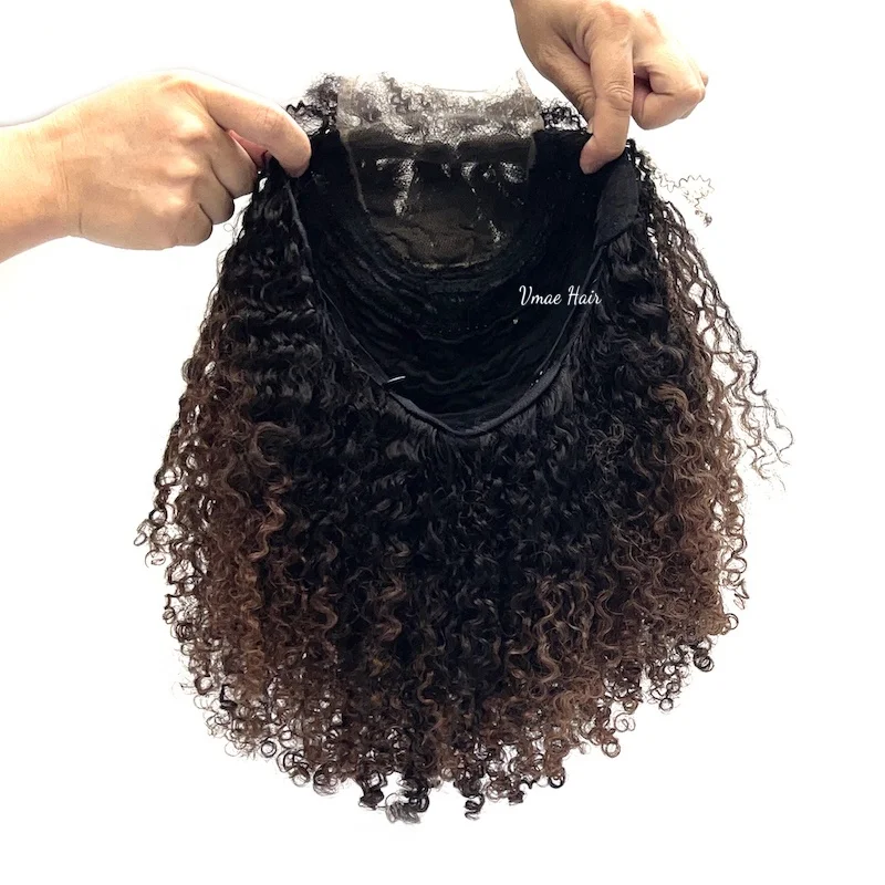 VMAE Virgin Balayage Color Curly Edge Afro Kinky Curly Coily Curls 44 55 HD Lace Closure Frontal Base Human Hair Wig Black Women