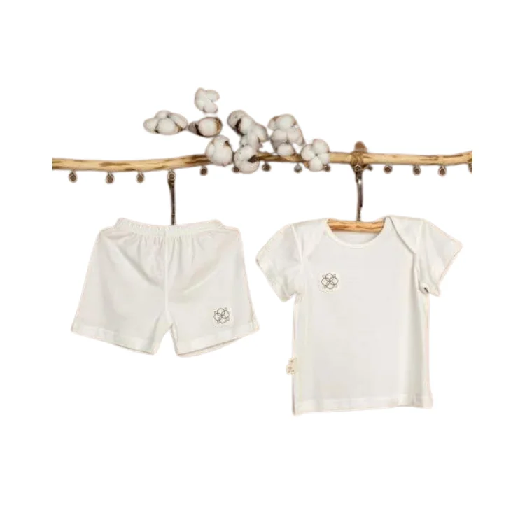 Оптовая цена 100% комплект пижамы из органического хлопка натуральный цвет слоновой кости-желтый от вьетнамской фабрики OEM ODM Service