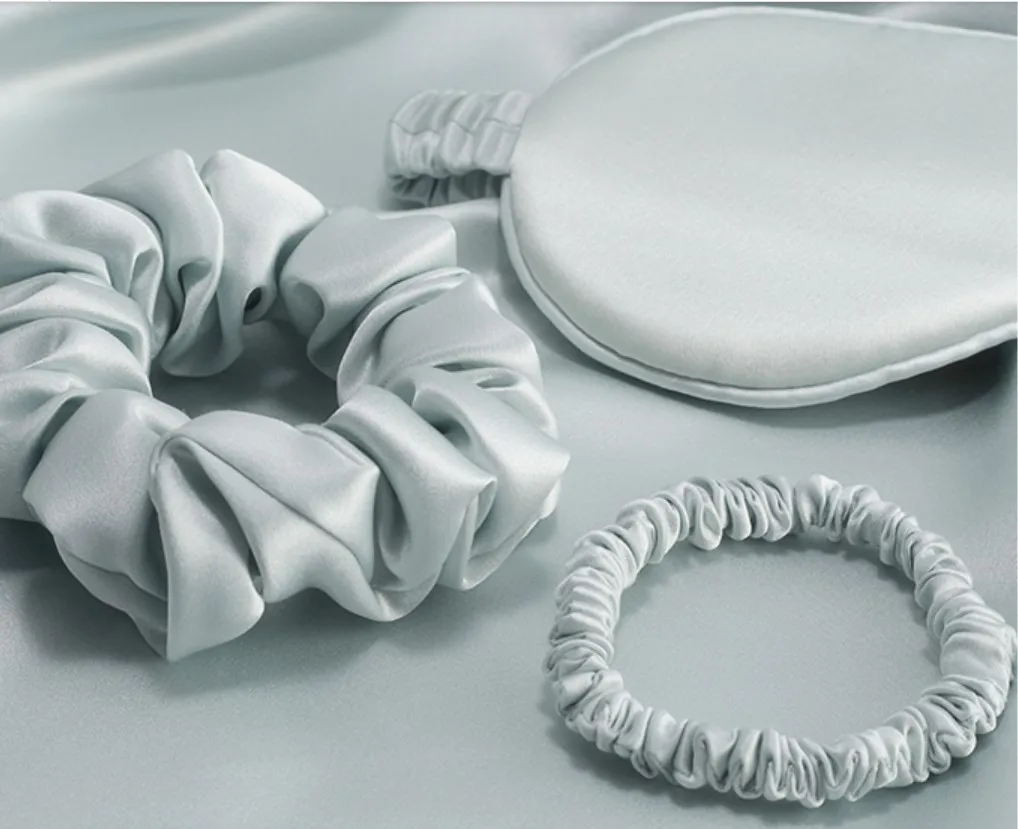 Eco-friendly 100% silk pillowcase and eye mask scrunchies