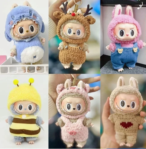 17cm Labubu Pop Mart Time For Chill Toy Cloth  labubu macaron Shirt Set Stuffed Plush Toys labubu suit only cloth